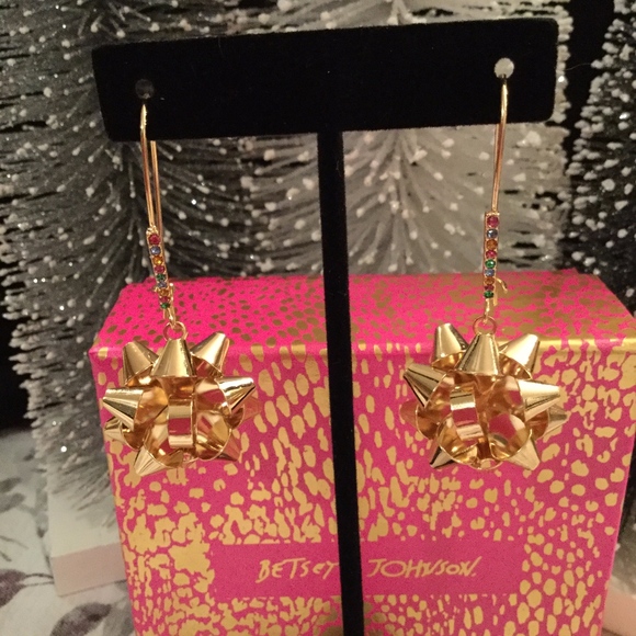 Betsey Johnson Jewelry - Betsey Johnson Gold Christmas Bow Dangle Earrings
